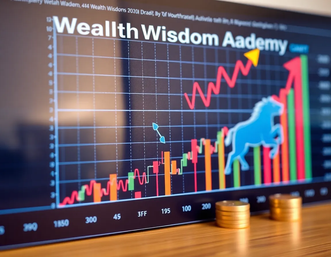 A dynamic chart showing stock market growth with bull and bear symbols.