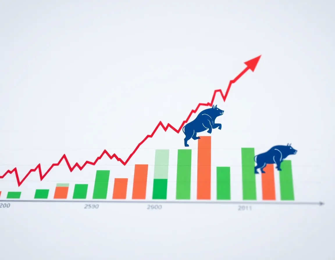 A dynamic chart showing stock market growth with bull and bear symbols.