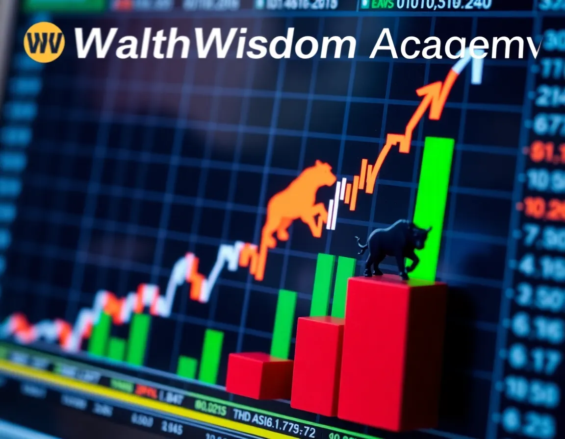 A dynamic chart showing stock market growth with bull and bear symbols.